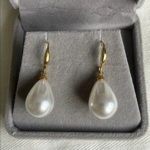 Christmas Add-on|Imitation White Pearl Drop Earrings | Gold-Plated Brass Hooks